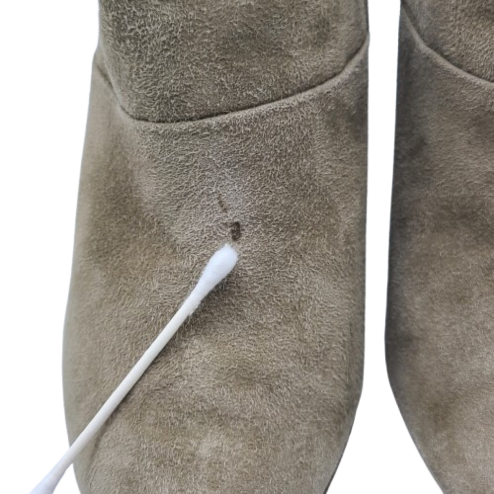Coach Oakdale Wedge Booties Size 7.5 Tan Suede Zipper Pointed Toe - Picture 5 of 16